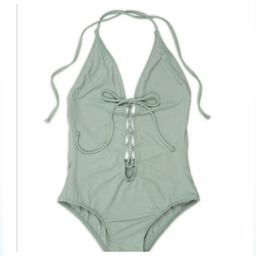 Dippin daisy’s swimwear Stone/Grey Lace up one piece bathing suit size small